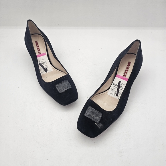 Prada Black Suede Block Heel Pumps Size 7.5 Narrow - Picture 7 of 11